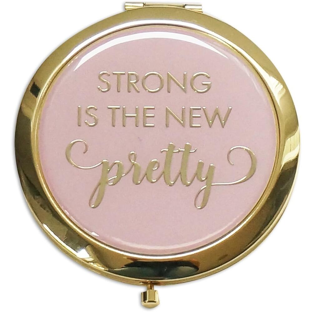 Mary Square STRONG IS THE NEW PRETTY Compact Mirror - Pink and Gold NEW